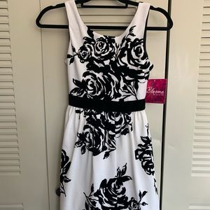 Cream(white)/Black floral semi-formal girls dress